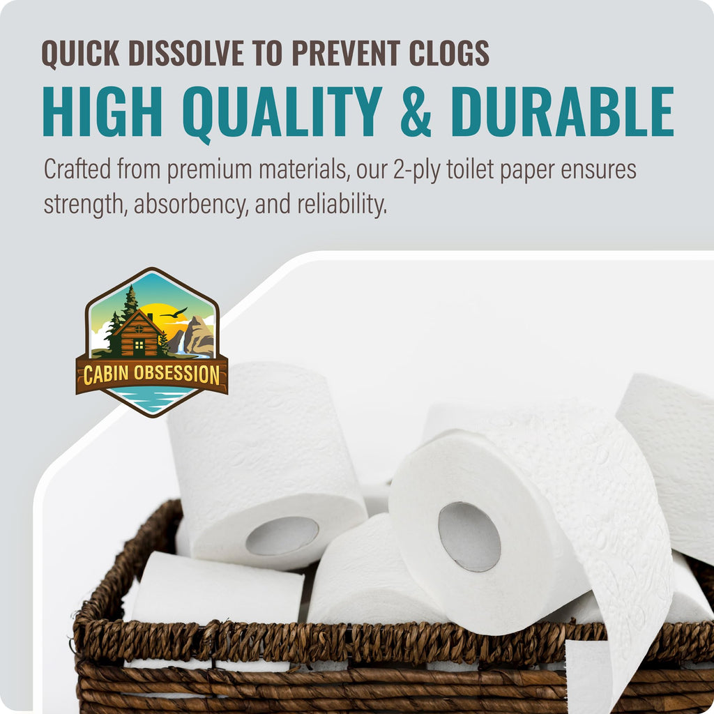 RV Toilet Paper - 12 Pack Septic Safe Toilet Paper 2-Ply Quick Dissolving Camper Tissue Paper Septic Safe to Prevent Clogs - Perfect for Automotive RVs, Septic Tank Systems, Boats, and Camping