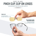 Blue Light Blocking Clip On Glasses - Effective Computer Glasses for Men and Women, Durable Lightweight Design Reduce Eyestrain, Headaches for All Day Screen Time and Gaming Protection (Daytime Lens)