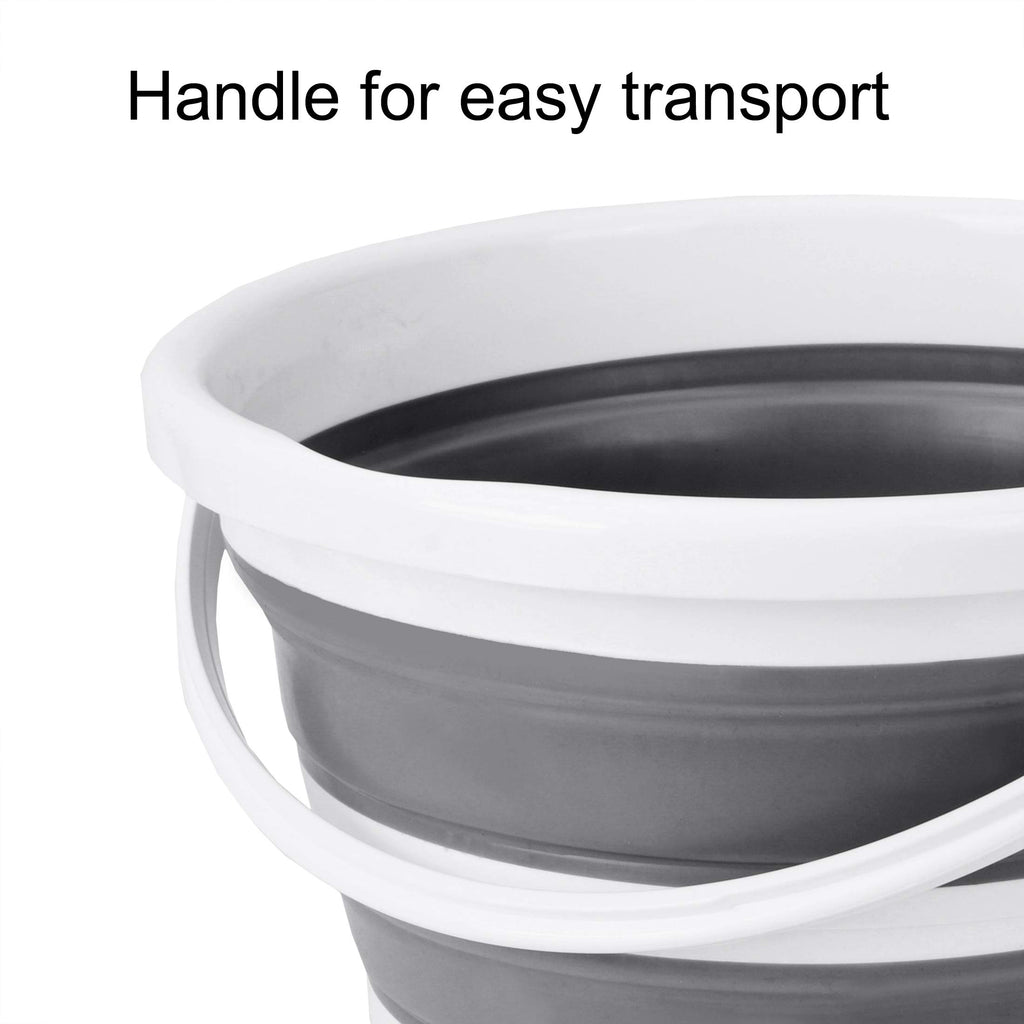 Eurow Indoor and Outdoor Collapsible Bucket with Handle, 10 Liters, 2.6 Gallons, Gray and White (Pack of 2)
