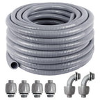 1-1/4inch 50FT Electrical Conduit Kit,Liquid-Tight Conduit and Connector Kit with 4 Straight and 2 Angle Fittings Included,Flexible Non Metallic Liquid - Tight Conduit(1-1/4" Dia,50 Feet)