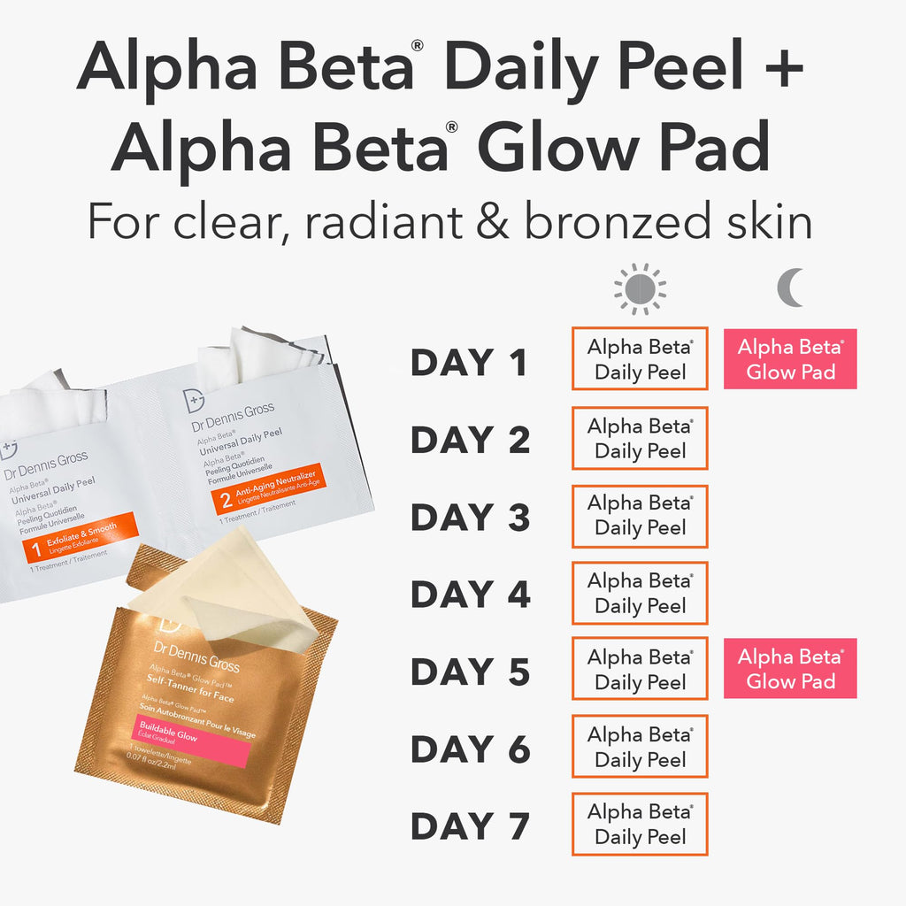 Dr. Dennis Gross Glow Pad Self-Tanner for Face – Exfoliating & Anti-Aging Towelette with AHAs & BHAs, Buildable Natural Glow, Hydrating & Streak-Free Application, 20 Pack