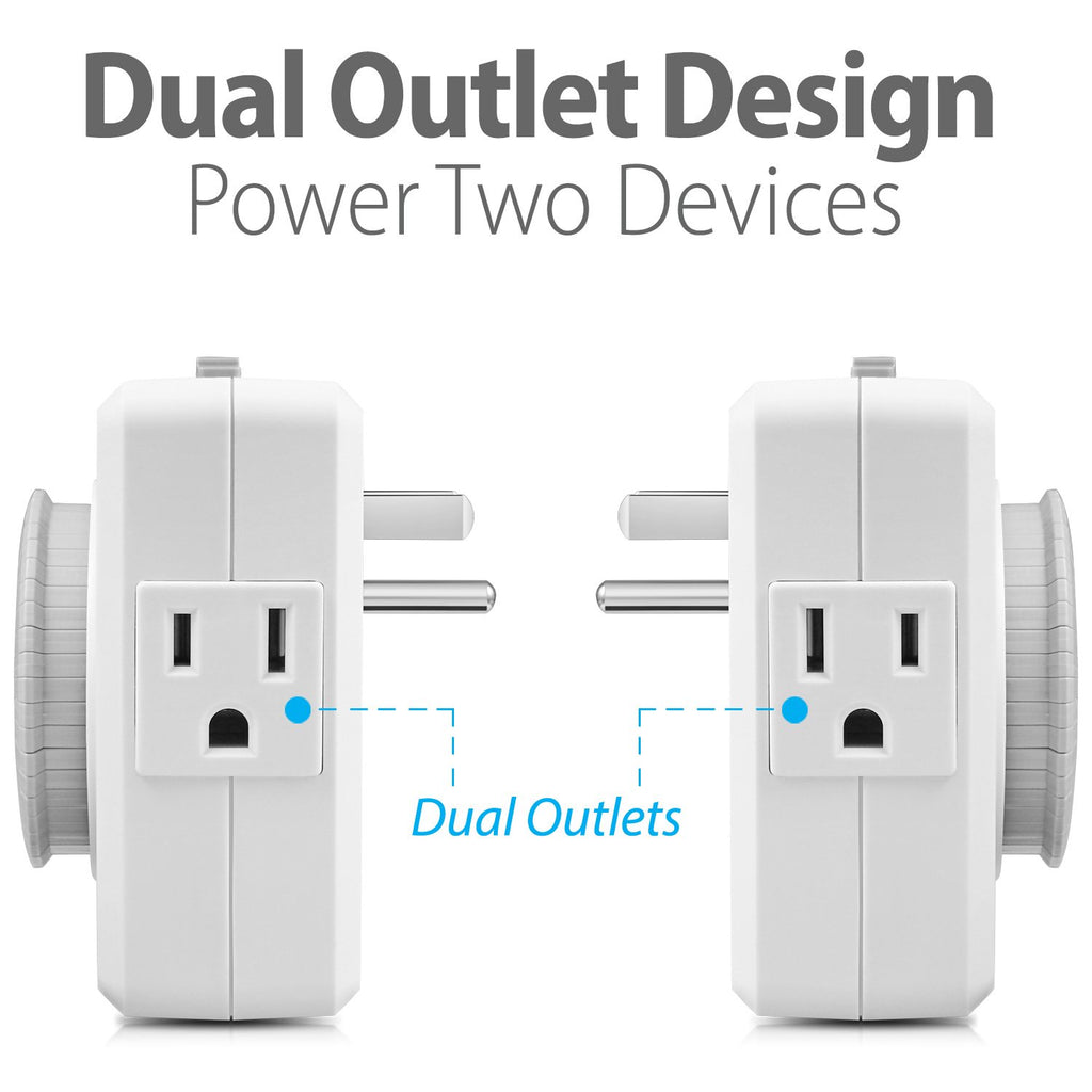 Fosmon Outlet Timers for Electrical Outlets, 24-Hour Dual Plug in Light Timers Programmable Indoor, Heavy Duty Electric Wall Plugs for Reptile, Grow Light, Grounded, 3 Prong/15A/1875W-2 Pack