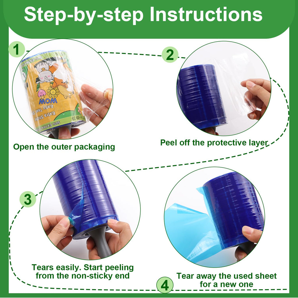 Sunroda Lint Rollers Pet Hair Value Pack of 500 Sheets, Extra Sticky Lint Remover for Dog & Cat Fur, Clothes, Furniture, Couches Reusable Rollers for Fuzz, Fluff & Hair (Blue, 2 Count / 500 Sheets)