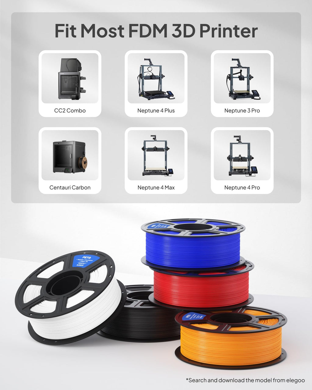 ELEGOO PETG 3D Printer Filament 1.75mm Bundle 4KG Yellow/Orange/Green/Blue