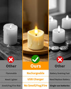 CAQUIRU 6 Pack Small Rechargeable Flameless Candles with Remote Timer