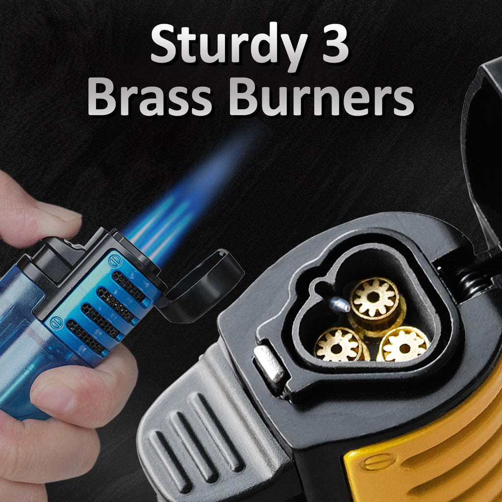 Zoocura Torch Lighter 2 Pack Triple Jet Flame Butane Torch Lighters Refillable Butane Gas Lighters Windproof Adjustable 3 Flame Lighter for Christmas (Without Gas)