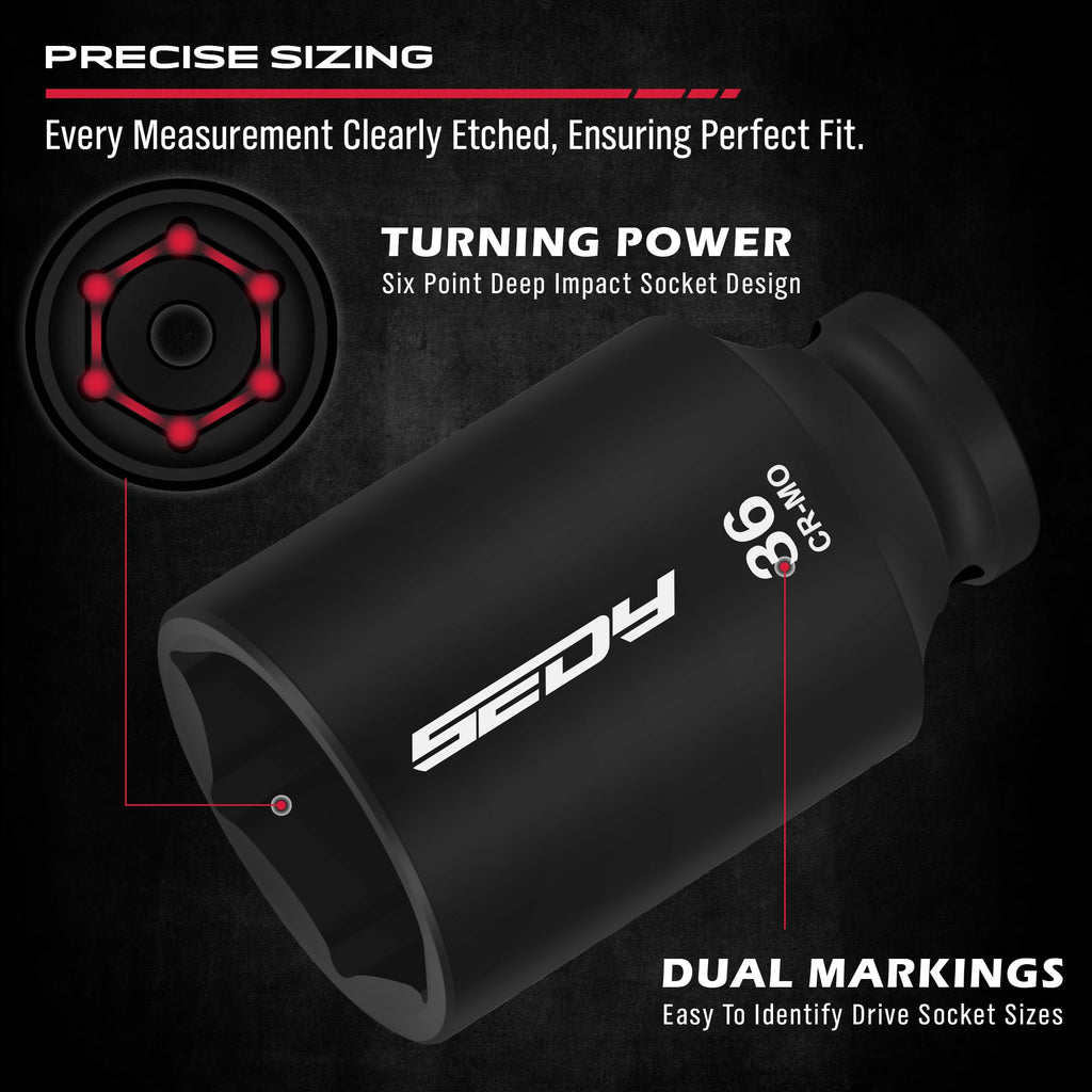 1/2 Drive Deep Impact Socket Set: 11-Piece Metric Size Wheel Axle Nut Wrench Metric Large Jumbo 27mm 29mm 30mm 31mm 32mm 33mm 34mm 35mm 36mm 38mm Spindle Joint High Torque Truck Bearing Locknut