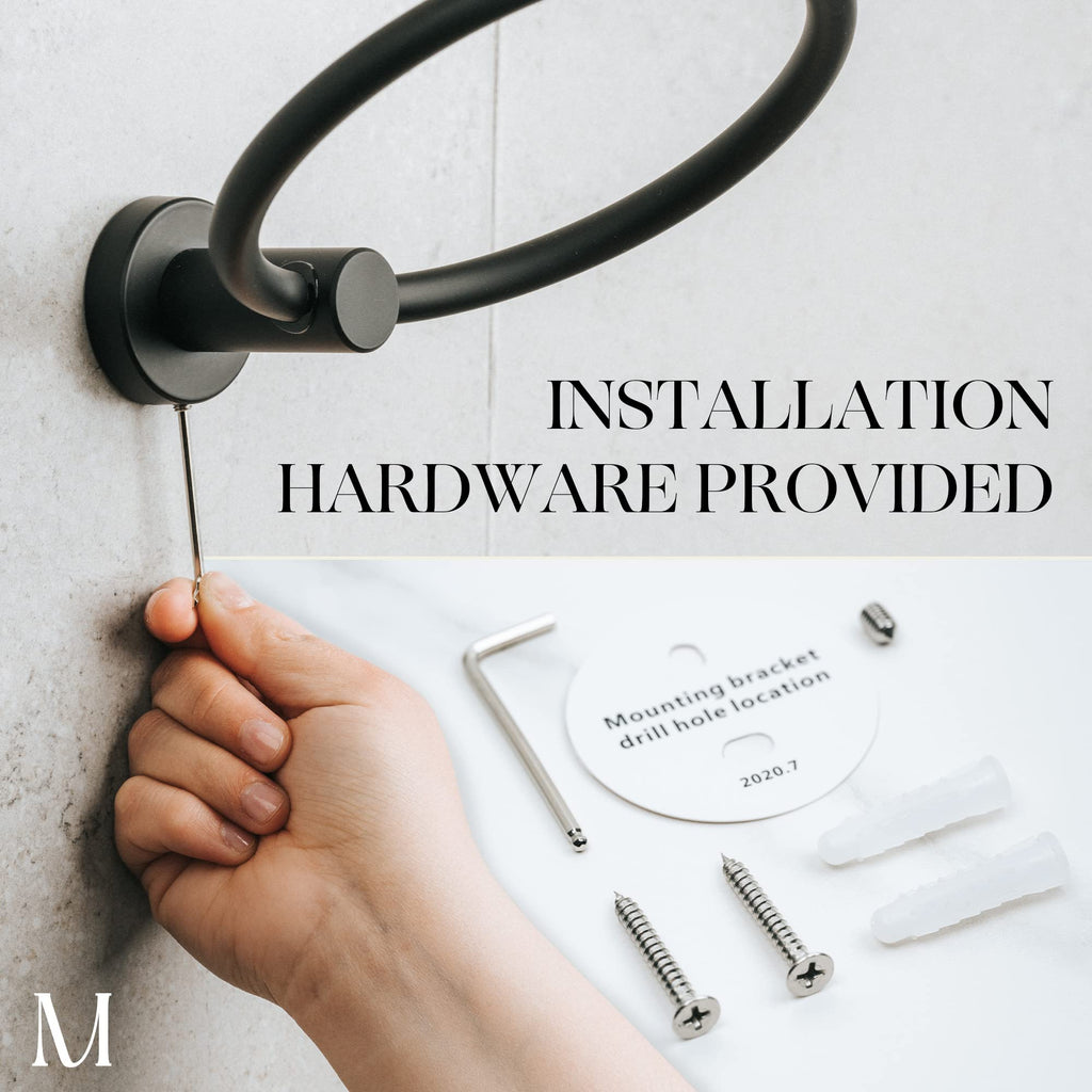 Marmolux Acc 2 PCS Matte Black Bathroom Hardware Set - Hand Towel Holder for Bathroom Wall + Black Toilet Paper Holder Wall Mount | Towel Holder Hanger Rack Stainless Steel Bathroom Set - Towel Rack