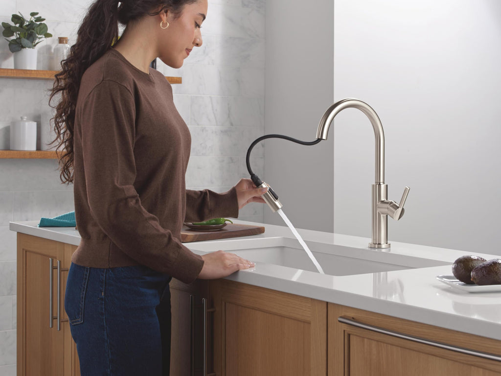 Delta Faucet Nicoli Kitchen Faucet with Pull Down Sprayer, Modern Brushed Nickel, Single Hole, Stainless Steel 19867LF-SS
