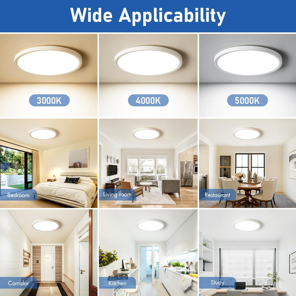 YELIOLED 6 Pack 12 Inch Slim Dimmable LED Flush Mount Ceiling Light Fixtures, 24W 2640LM 3000K/4000K/5000K, House Upgrade Led Lights for Bedroom Hallway Laundry Room Rental Units, 240W Equiv., White