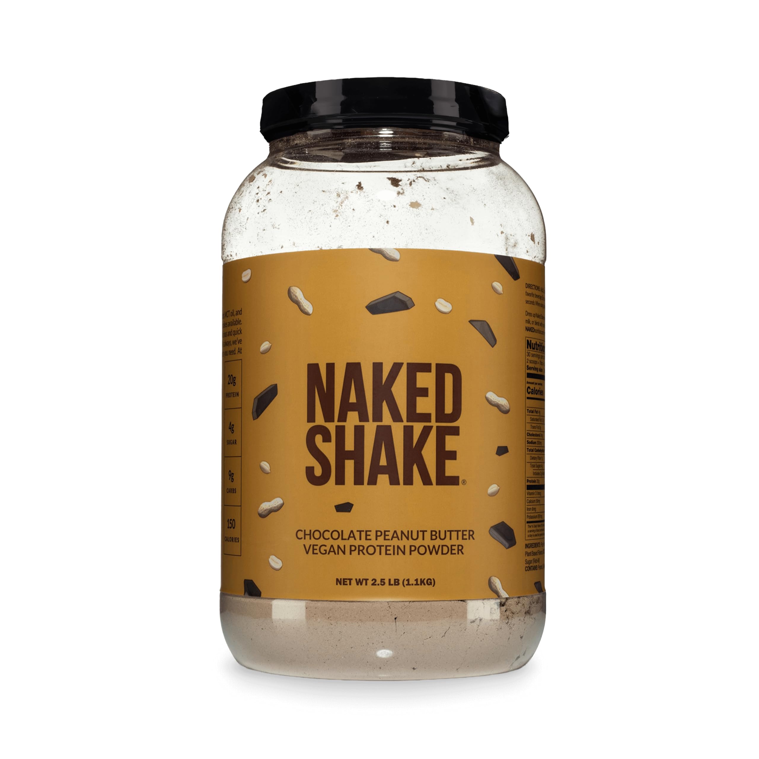 NAKED Shake - Chocolate Peanut Butter Protein Powder - Vegan Protein Powder from US & Canadian Farms with MCT Oil, NSF Certified, Gluten-Free, Soy-Free, No GMOs or Artificial Sweeteners - 30 Servings