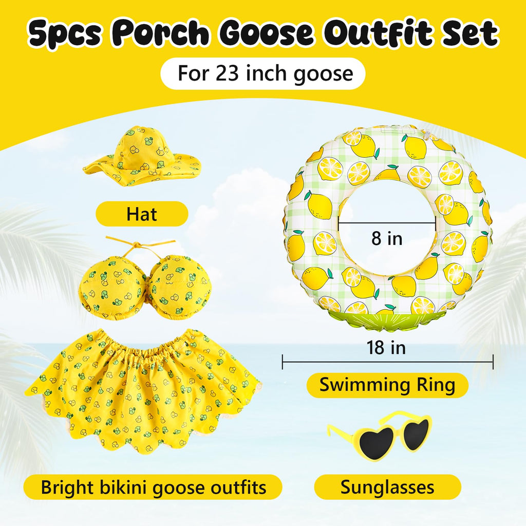 DORONAN Bikini Porch Goose Outfits, 23" Goose Statue Bikini Lemon Costume Summer Porch Goose Outfits, Durable Hawaiian Goose Clothes with Sunglasses and Swim Ring, Outdoor Yard Patio Garden Decor