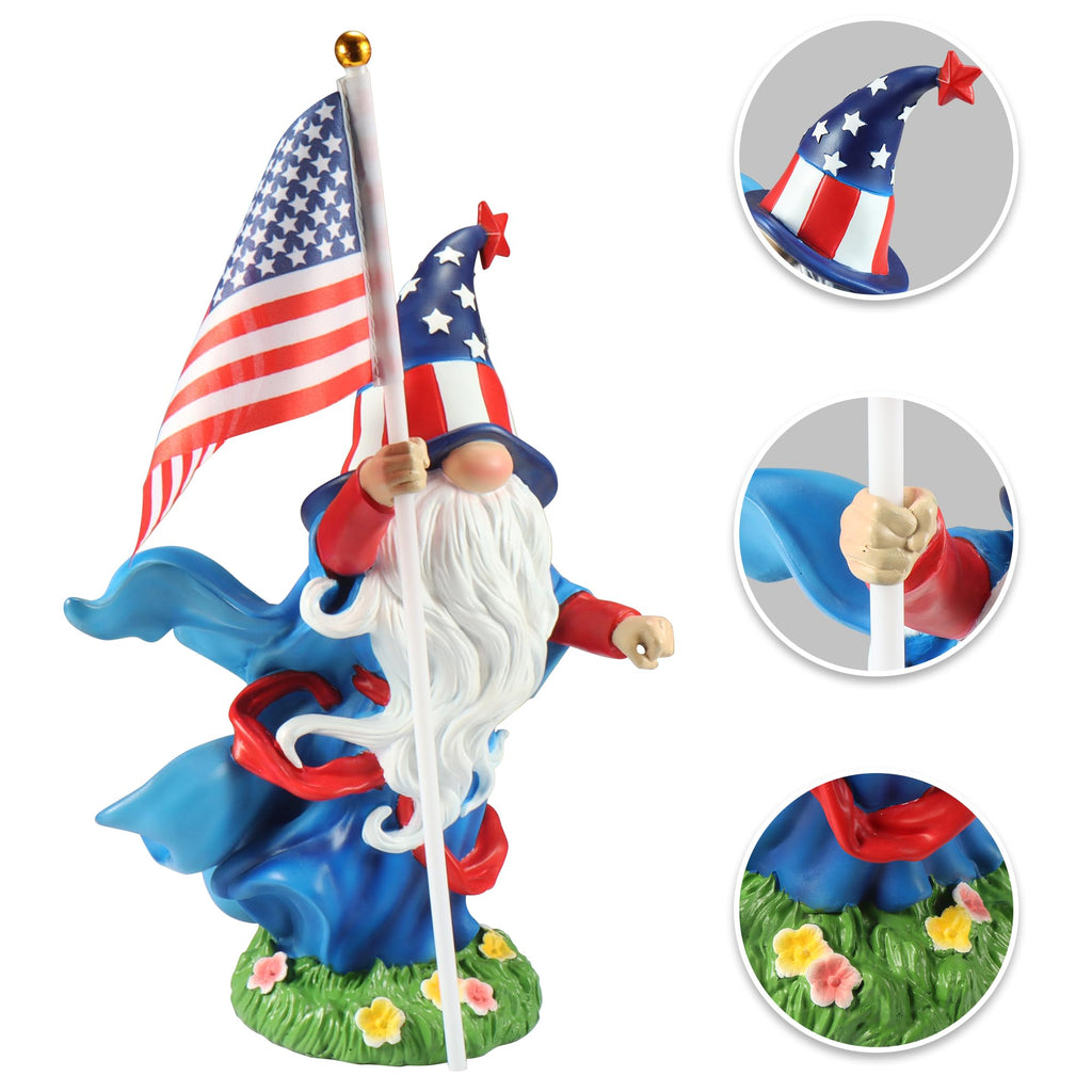 4th of July Decorations Patriotic Gnome Statue Holding American Flag, 250 Years America Faceless Garden Gnome Decor for Indoor Outdoor Patio Yard Lawn, Independence Day Memorial Day USA Merchandise