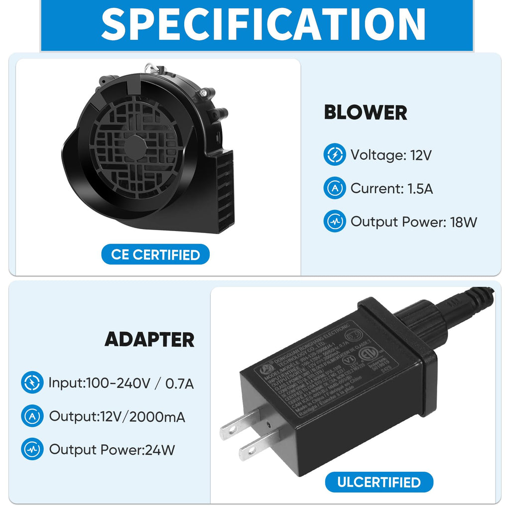 Replacement 1.5A Air Blower Fan for Inflatables, 8 LED Light, 2.0A Adapter