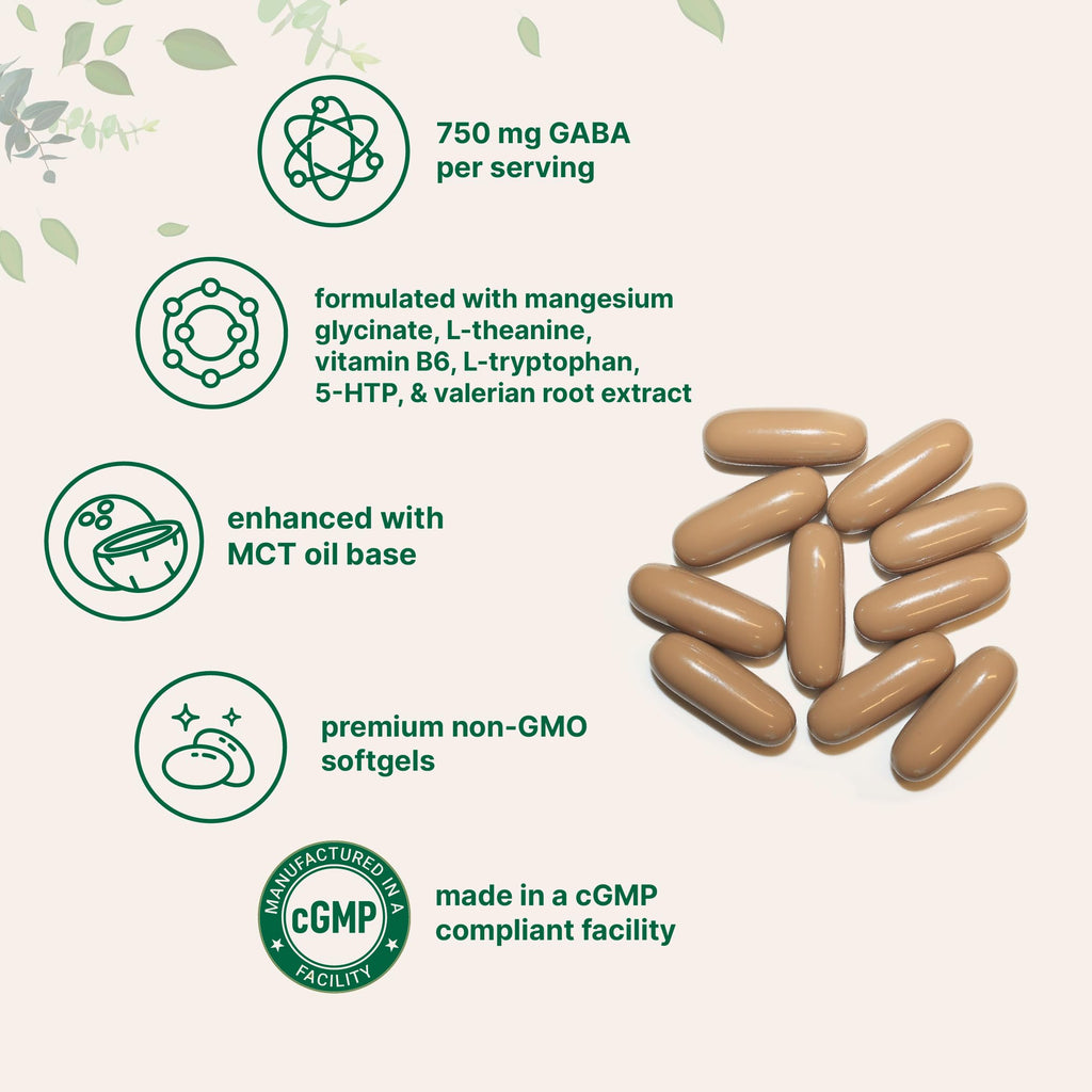 Micro Ingredients GABA 750 mg with MCT Oil, 300 Softgels | Gamma Aminobutyric Acid with Vitamin B6, 5-HTP, L-Theanine, L-Tryptophan & Magnesium Glycinate | Non-GMO, cGMP Manufactured