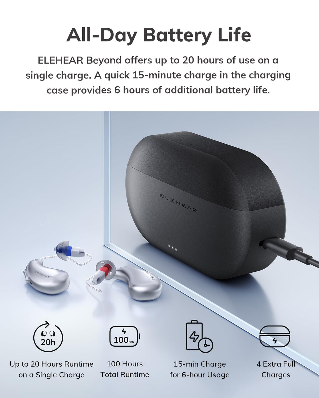 ELEHEAR-Beyond OTC Hearing Aids, AI Powered Speech Enhancement and Tinnitus Masking, Superior Sound Quality, Connectivity with iOS or Android Devices via Bluetooth 5.3, for Seniors and Adults