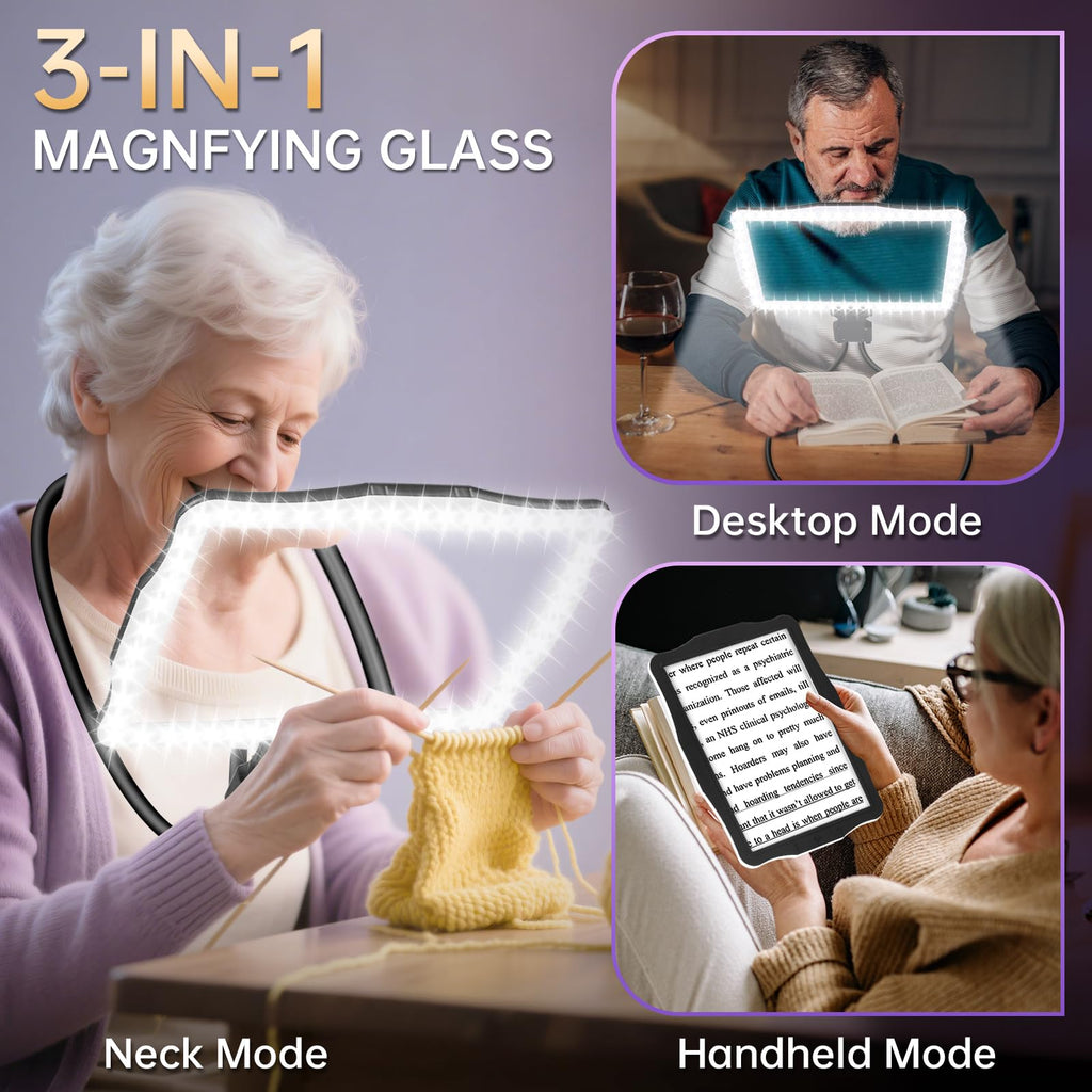 10X Magnifying Glass with Light, Hands Free Large Magnifying Glass for Reading, Full Book Page Magnifiers Flexible Gooseneck Magnifier for Reading Repair Sewing Low Vision, 10.6 x 7.8in