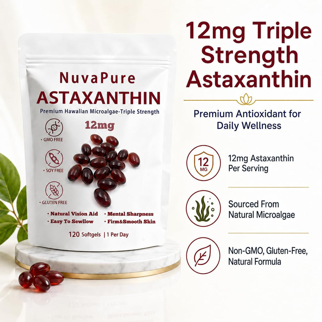 glowdrop NuvaPure Astaxanthin with MCT Oil, 12mg Per Serving, Astaxanthin from Microalgae, Antioxidant Supplement for Daily Wellness, 120 Softgels