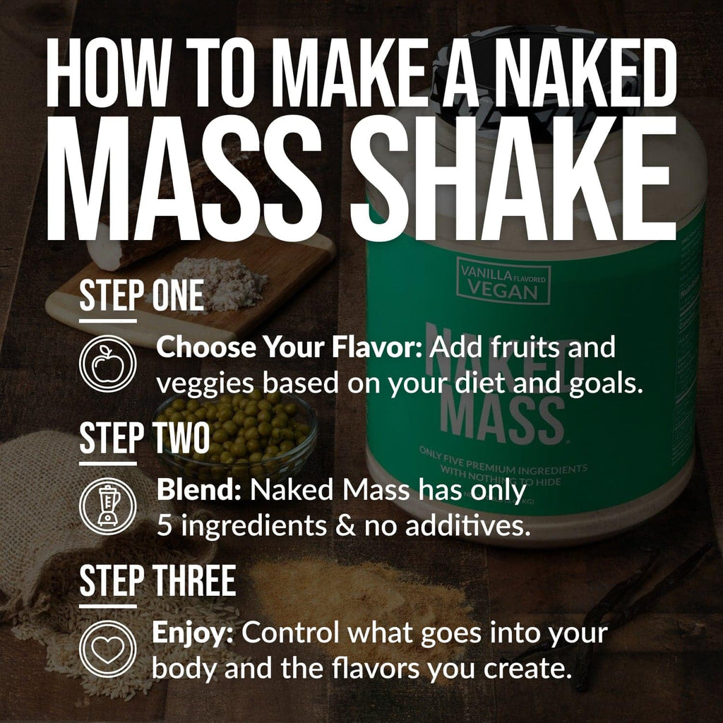 NAKED Vegan Mass - Vanilla Vegan Weight Gainer - 1,230 Calories, NSF Certified, Non-GMO, Soy & Gluten Free, No Artificial Ingredients - 8LB Bulk - 11 Servings