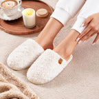 EverFoams Women's Fuzzy Slippers Cozy House Shoes Cream White, 9-10 US