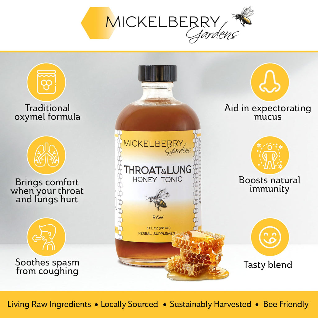 Mickelberry Gardens Throat & Lung Honey Tonic: Wellness Syrup, Natural Sore Throat Relief, Immune Support & Cough Suppressant for Adults & Kids (4 oz, 2 Pack)