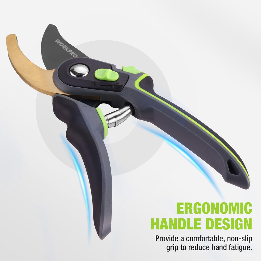 WORKPRO 9" Bypass Pruning Shears, Garden Shears with Titanium Coated