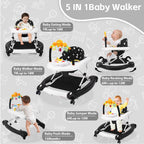 RefoereBabe Baby Walker with Wheels, 5 in 1 Baby Walkers for Boys Girls 6-12 Months, Foldable Walker Baby with Bouncer & Feeding Tray, Music, Adjustable Heights