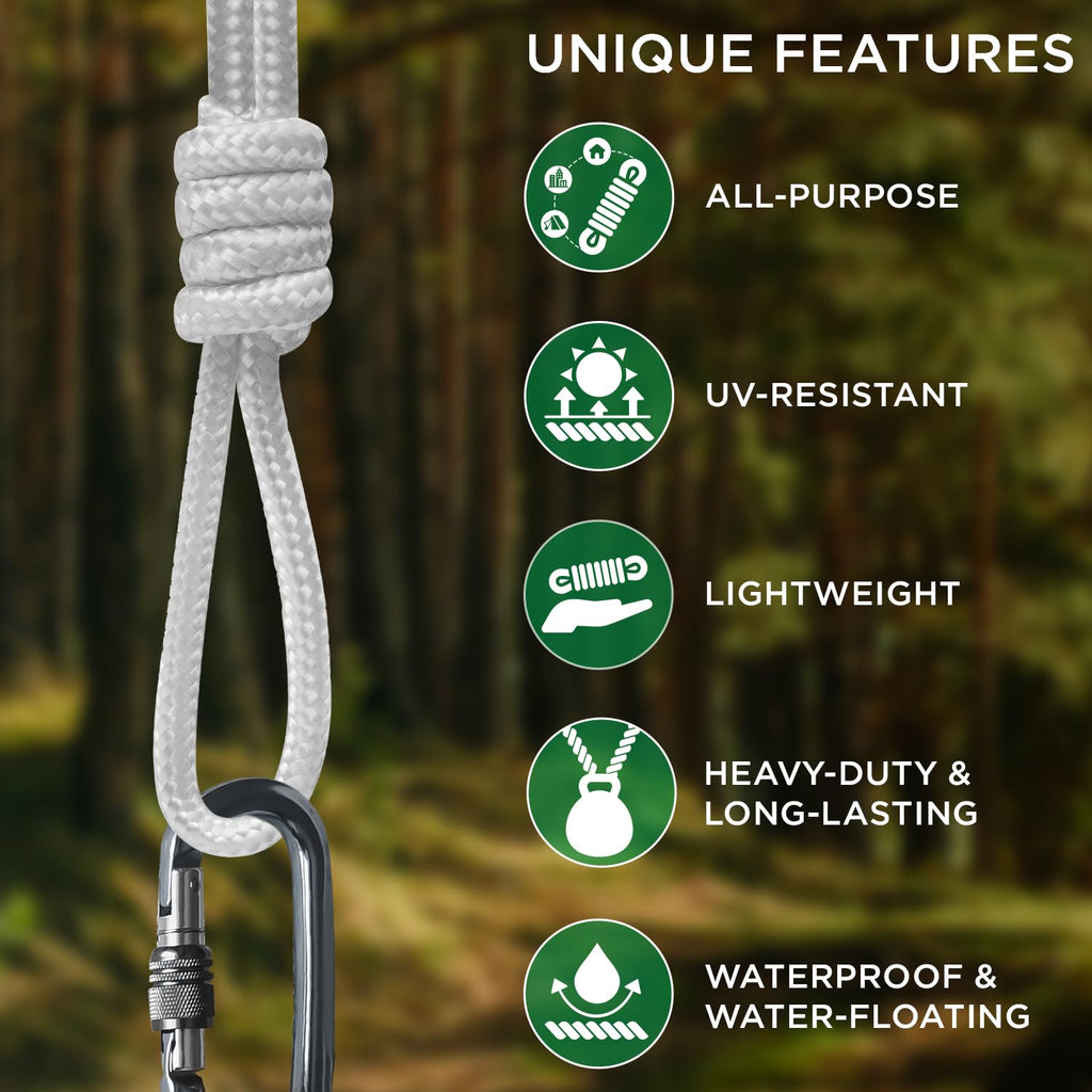 TECEUM Rope – 150 Feet x 1/4 Inch (7mm) – White – Strong All-Purpose Cord