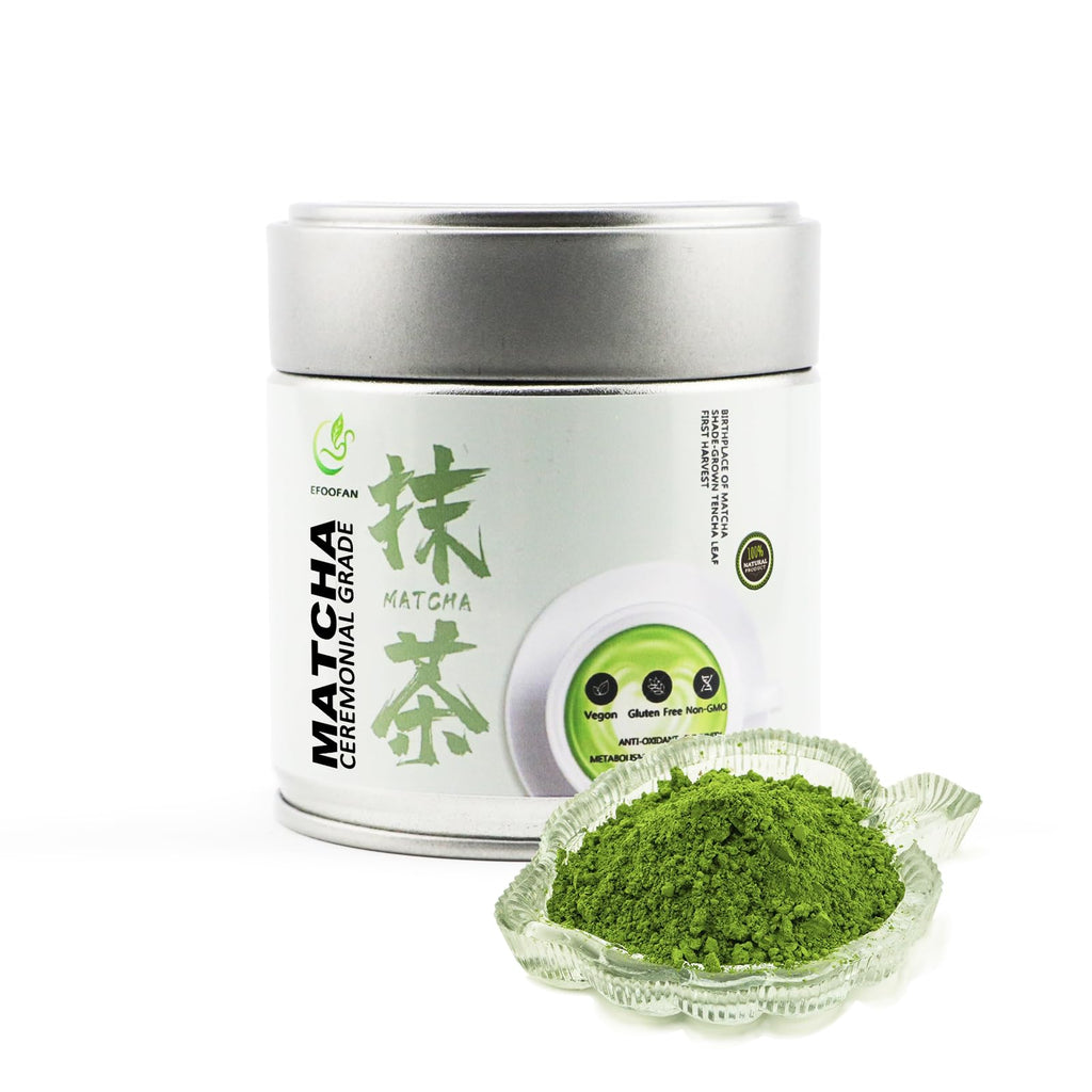 EFOOFAN Matcha Ceremonial Grade Green Tea Powder - (45g/1.59oz Tin) - No Sugar Added Macha for Lattes, Authentic Origin of Japanese Matcha, EU food Regulations