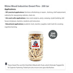 Rhino Wood Industries - 1/4" x 1 1/2" - 200 Pack Wooden Dowel Pins in Plastic Jar - Kiln Dried, Fluted, and Beveled (1/4" x 1 1/2", 200pk, Jar)