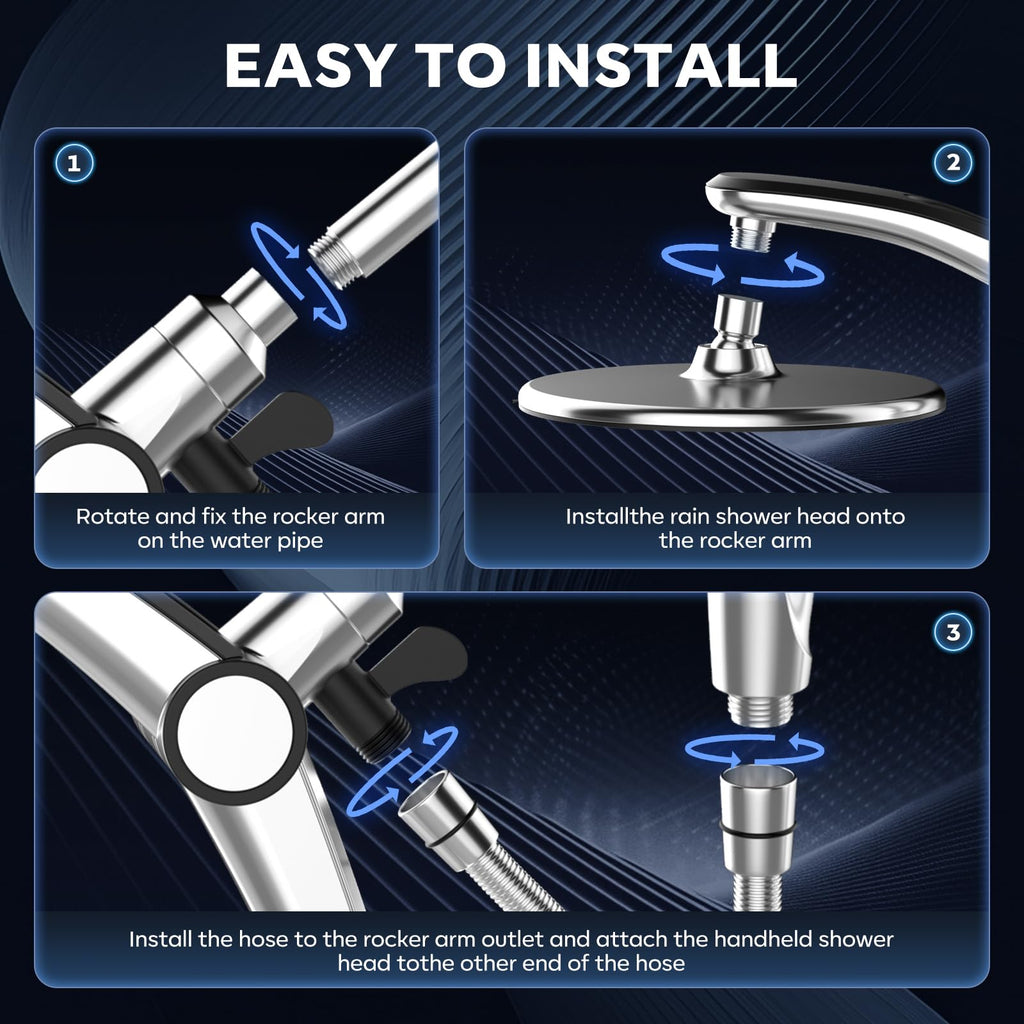 Rain Shower Head with Handheld,Dual Shower Head with Hose,Detachable 10" High Pressure Shower Head Combo with 9 Settings Shower Spray Built-in Magnetic Docking & Power Wash Mode (Chrome)