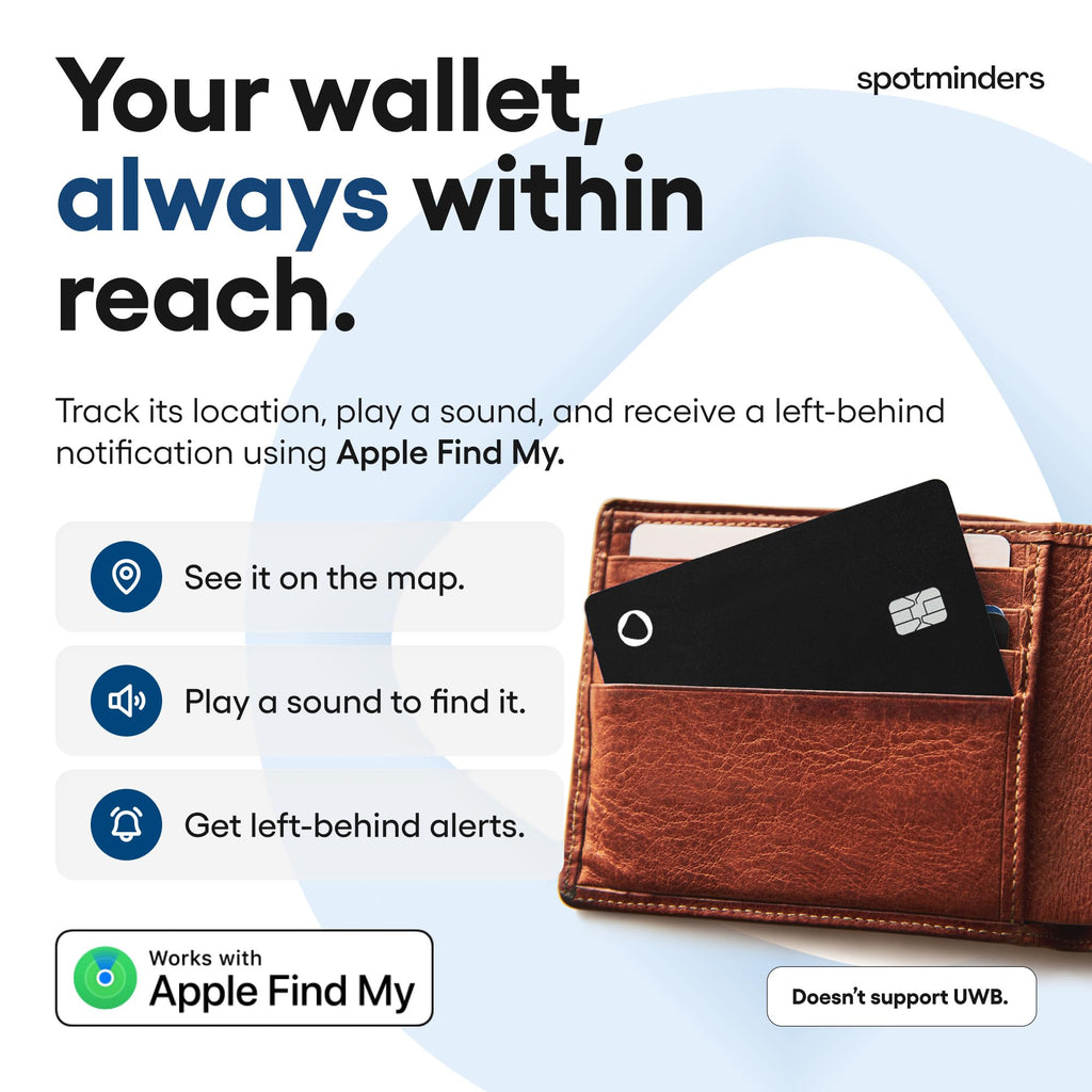 SPOTMINDERS Apple MFi Certified Wallet Tracker PRO Works with Apple Find My IP68 Rechargeable Tracking Card for Wallet Luggage Passport 0.07in Slim Credit Card Design Item Finder