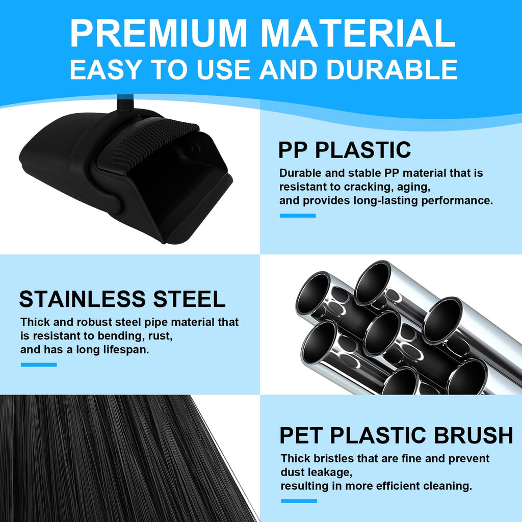 UDUK Broom with Dustpan Combo Set and Silicone Air Broom Kit, 51" Long Handle Floor Squeegee, Black Household Kit for Glass Window Rugs Pet Hair Home