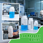 DEMORA Plastic Bottles with Airtight Caps 32oz/1000ml, Food Grade Wide Mouth Liquid Containers, Reusable HDPE Graduated Plastic Bottles for Water Sample Lab Reagent Liquids Mixing (Translucent, 2 Pcs)