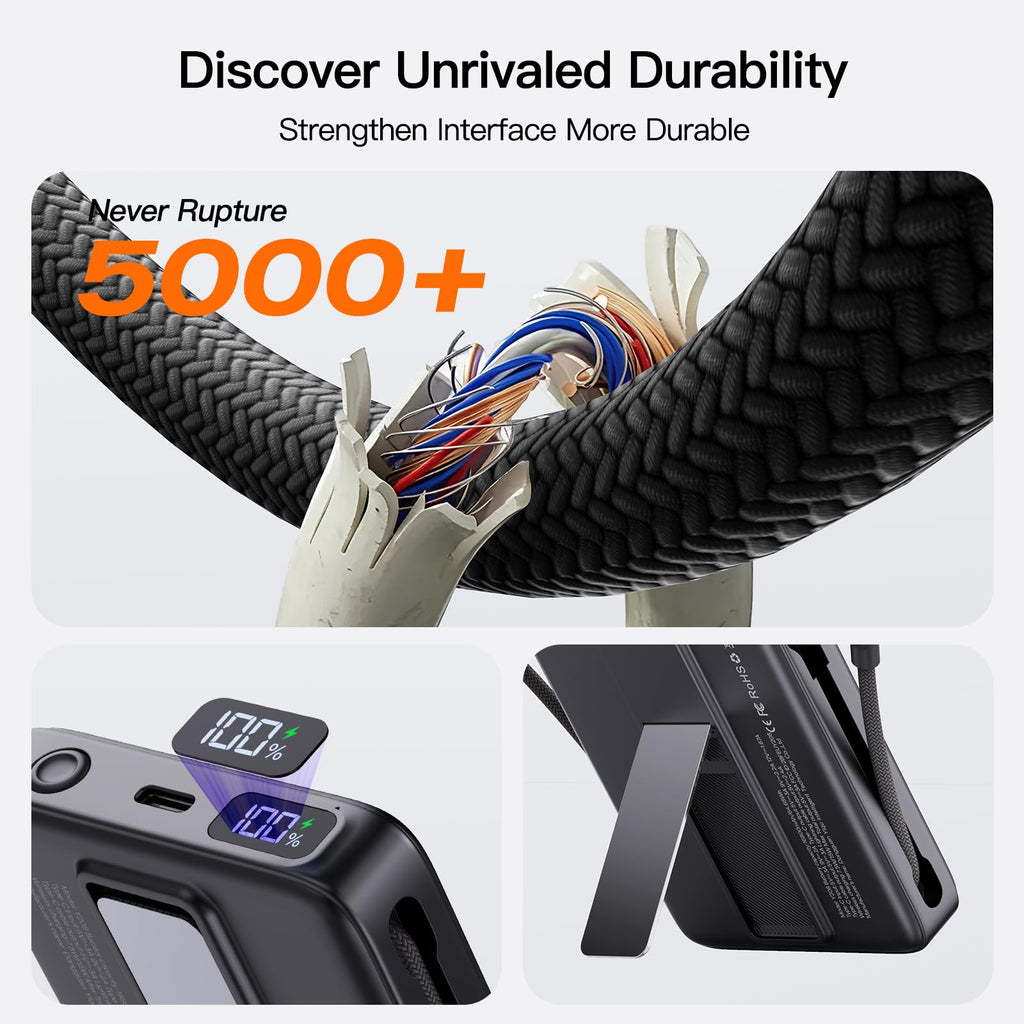 Magnetic Portable Charger 10000mAh, 22.5W Power Bank with Built in Cable