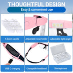 YOCTOSUN Magnifying Glasses with Light, Rechargeable Magnifying Headset with 5 Detachable Lenses 0.75X-4.0X and 3 LED Lights, Hands Free Headband Magnifier for Close Work Hobby Crafts Jewelry