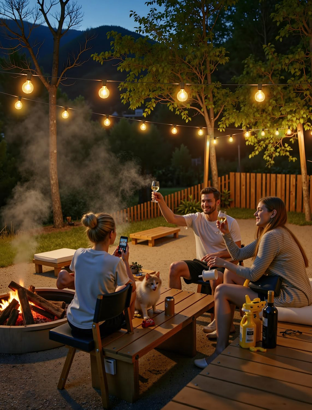 Larkvue 50FT(2x25FT) Solar String Lights Outdoor with Remote, Waterproof Dimmable 3 Modes Patio Lights with 20+2 LED G40 Bulbs for Cafe Bistro-Black