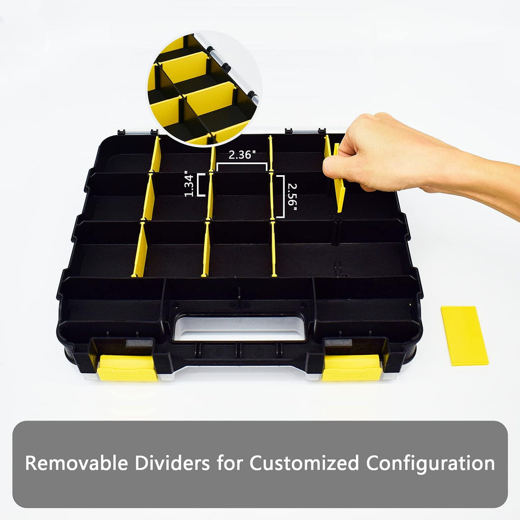 AIDY-PRO Tools Box Organizer Double Side 34 Compartments Hardware Organizers with Removable Plastic Dividers for Screws Nuts Nails