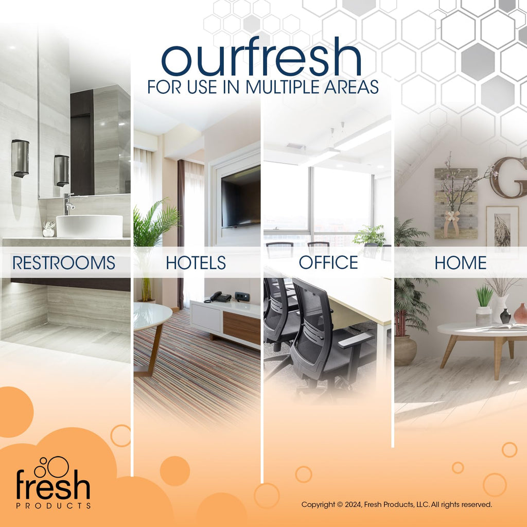 Fresh Products ourfresh 2 Air Freshener Replace Metered Aerosol with Dry Fragrance 30 Day Use Medium Sized Spaces Light Activated Battery Operated Refill Reminder White Dispenser 1 pk
