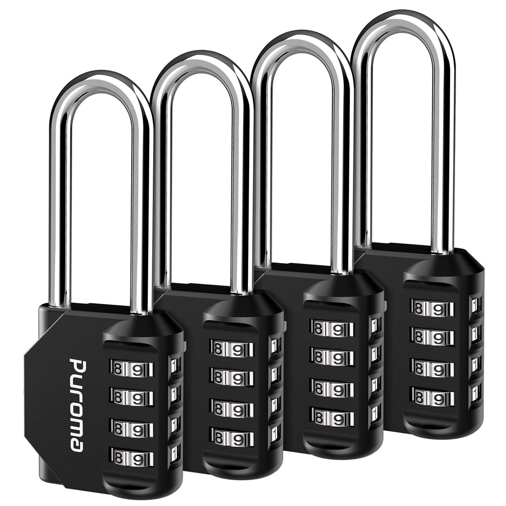 Puroma 4 Pack 2.6 Inch Long Shackle Combination Lock 4 Digit Outdoor Waterproof Padlock for Hasp Locker Lock, Sports Locker, Fence, Gate, Toolbox, Case, Hasp Storage, Cabinets (Black)