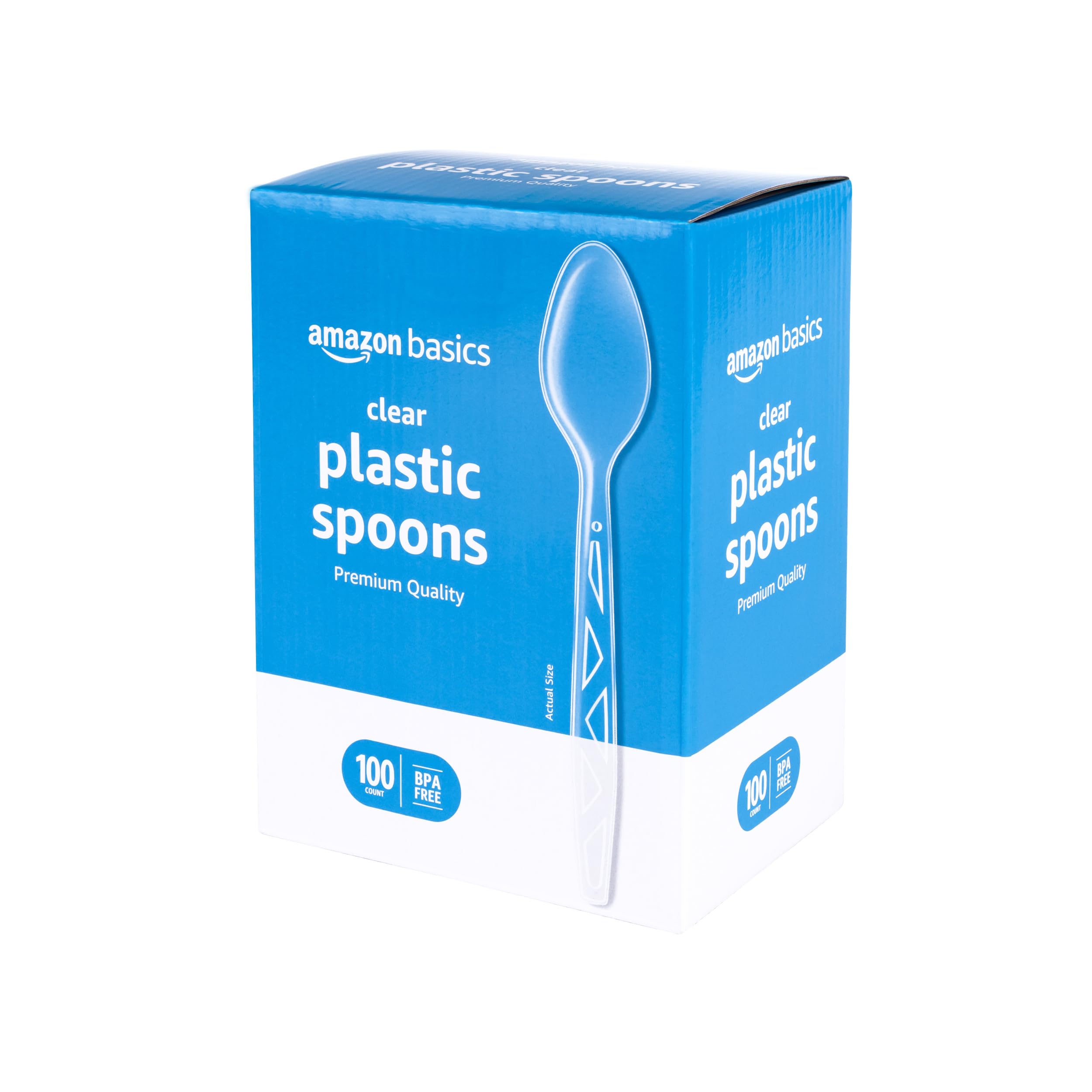 Amazon Basics Disposable Clear Plastic Spoons, Premium Quality, BPA Free, Strong, 100 Count