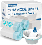 HOMLAND Commode Liners with Absorbent Pads, 100 Disposable Commode Bags and 100 Commode Pads, Leak-Proof Portable Toilet Bags Universal Fit for Potty Chair Bucket, Bedpan & Camping Toilet