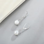 VESHON Celtic Knot Pearl Earrings for Women - 925 Sterling Silver Dangle Leverback Earrings with 9mm Freshwater Pearl Jewelry Gifts, White Gold Plated