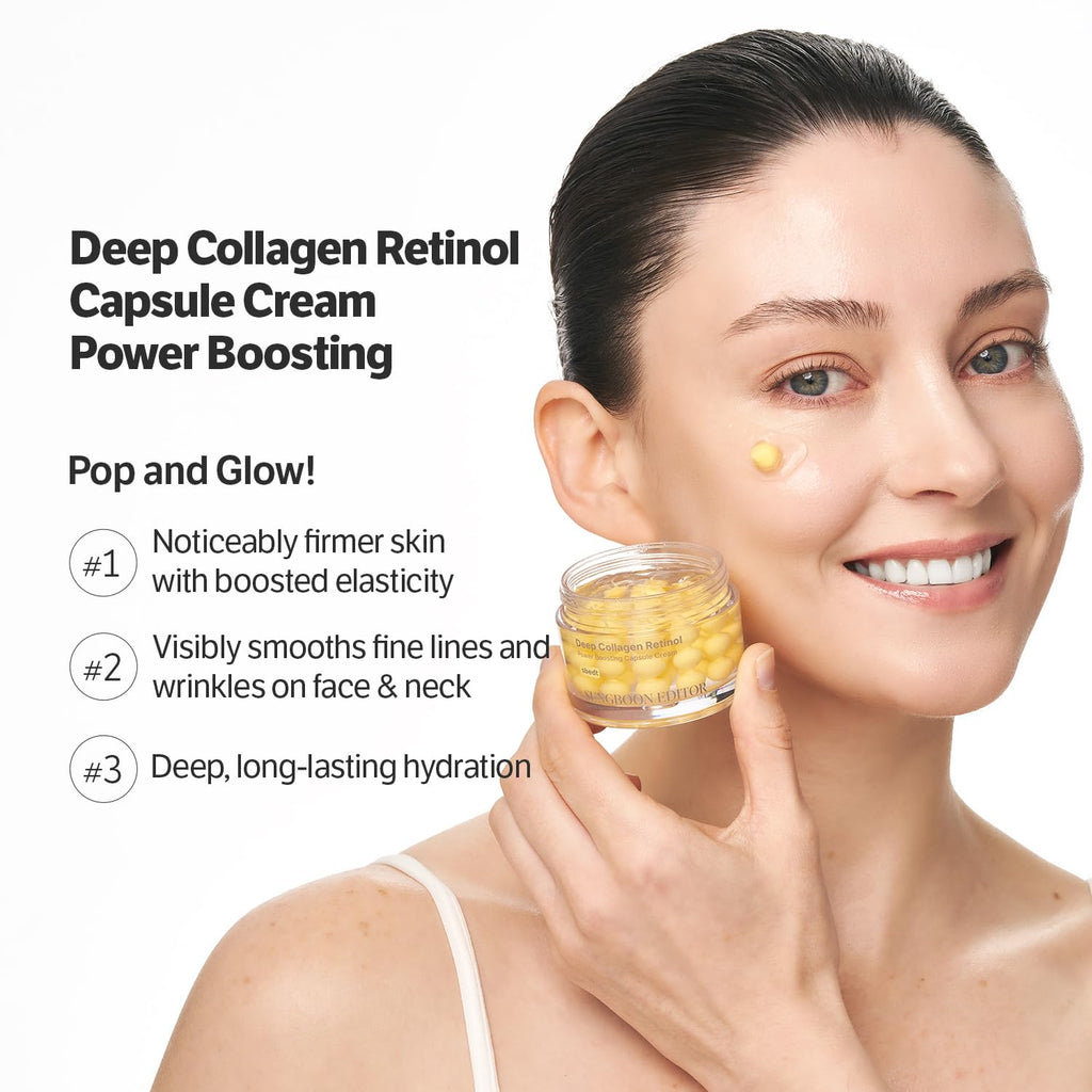 SUNGBOON EDITOR Deep Collagen Retinol Capsule Cream | For Fine Lines and Dry Skin | White Spicules + Collagen + Retinol | Korean Skincare, 1.69 fl.oz | Valentines Day Gifts for Woman