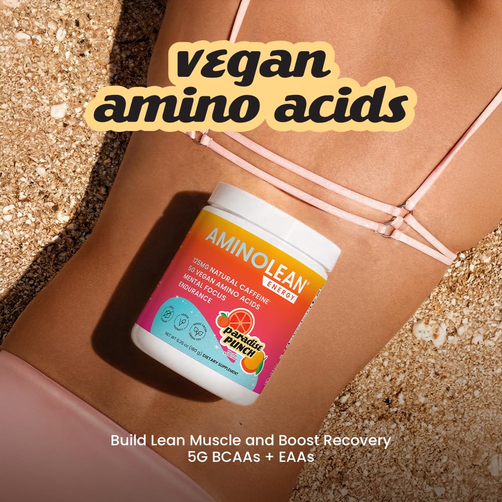 AminoLean Pre Workout Powder, Amino Energy with Vegan BCAA Amino Acids & Natural Caffeine, Preworkout Boost for Men & Women, Paradise Punch