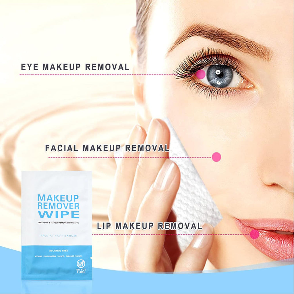 100 Pack Individual Makeup Remover Wipes Bulk,Individually Wrapped Face Cleansing Wipes, Travel Makeup Remover Cloth for Travel Hotel Skin Care Face Cleansing
