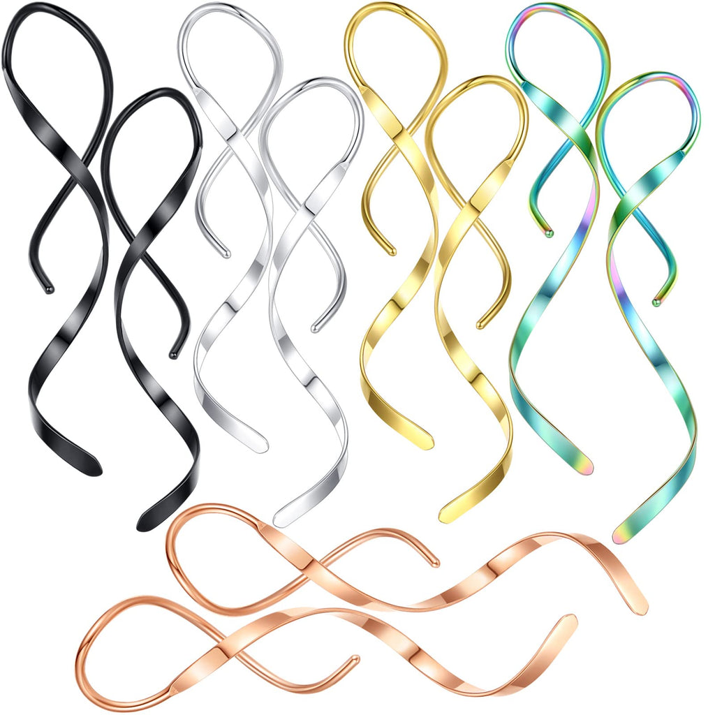Spiral Threader Earrings, 18G Stainless Steel Drop Dangle Handmade Twisted Linear Curved Dangling Minimal Earrings (SILVER&BLACK&GOLD&RAINBOW&ROSEGOLD)