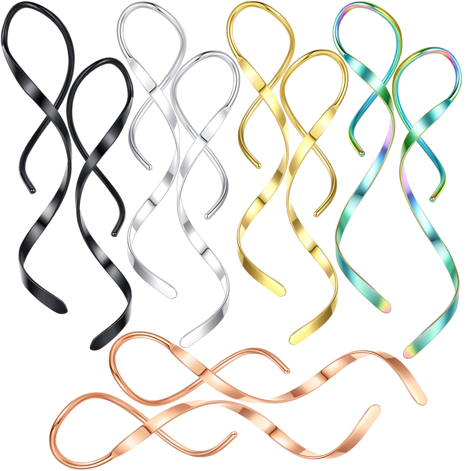 Spiral Threader Earrings, 18G Stainless Steel Drop Dangle Handmade Twisted Linear Curved Dangling Minimal Earrings (SILVER&BLACK&GOLD&RAINBOW&ROSEGOLD)