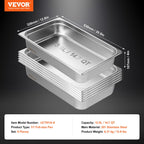 VEVOR 6 Pack Stainless Steel Hotel Pans,Full Size 4 Inch Deep 0.8mm Thick Anti-Jam Commercial Food Pans for Steam Tables, Restaurants, Catering & Industrial Use