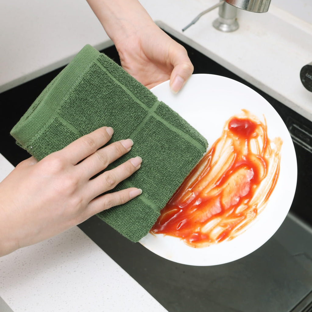 Glynniss Kitchen Towels Pack of 6pcs, Cotton Dish Towels for Kitchen Drying, Kitchen Hand Towels for Washing (Dark Green, 15x25 inches - 6pcs)